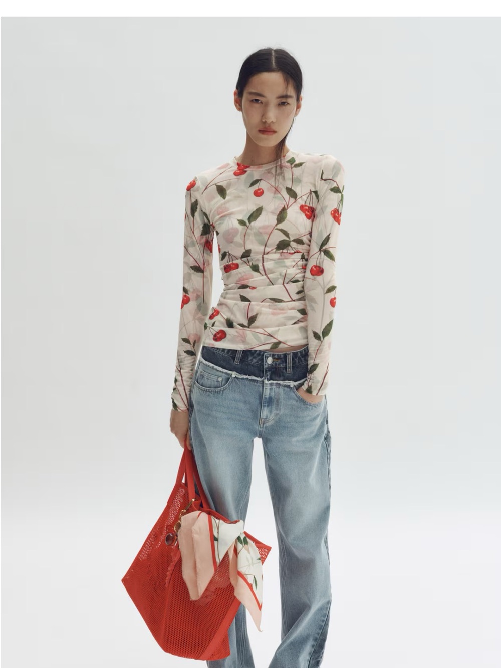 Stella McCartney Cream Floral Cherry Print Long-Sleeve Top❤️❤️❤️
